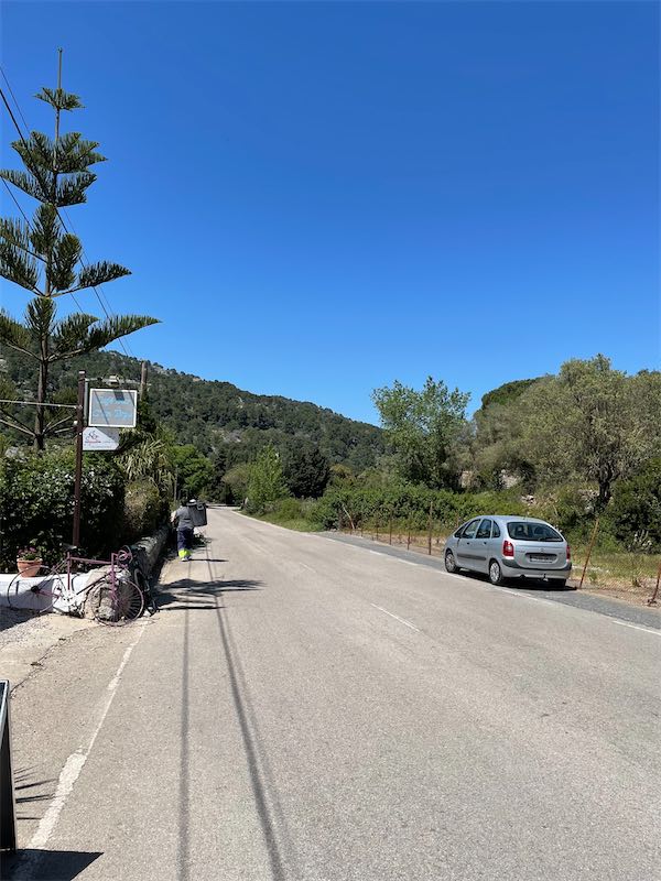 Roadside at cafe Can Topa looking down the road towards Soller