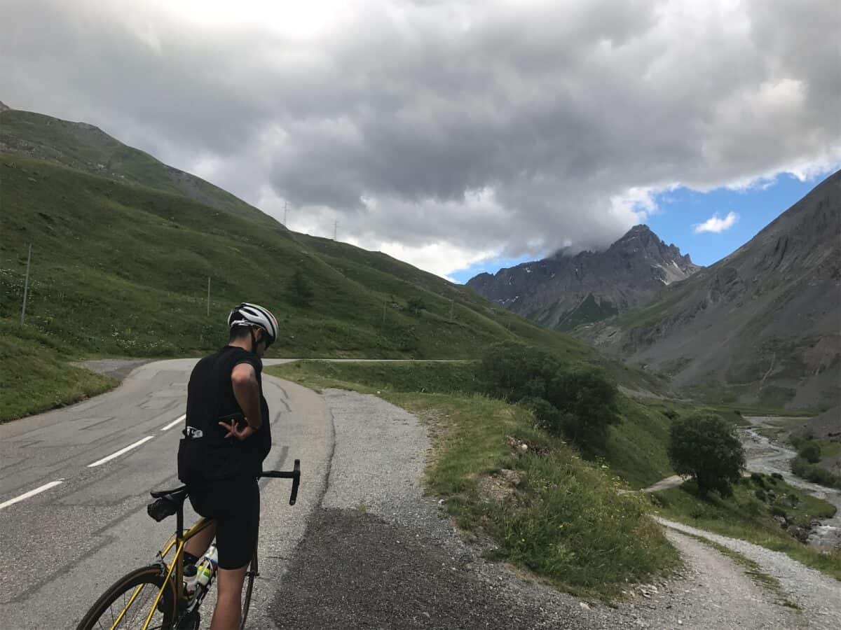 cyclist looking at the road whilst ascending the col du telegraphe and col du galibier