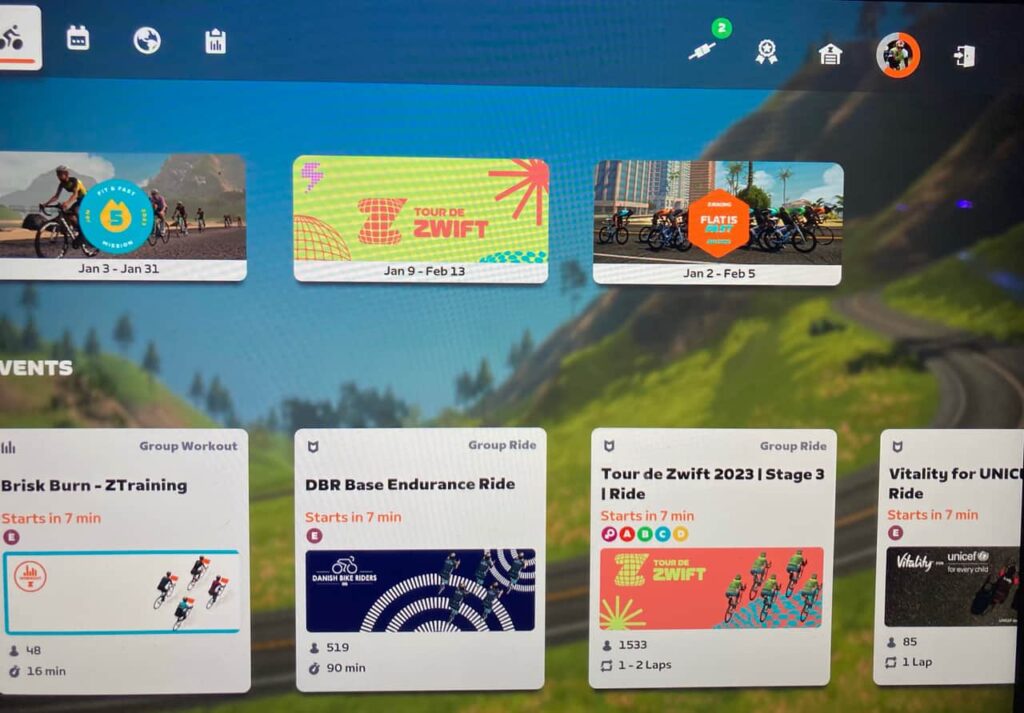 zwift events homescreen screenshot