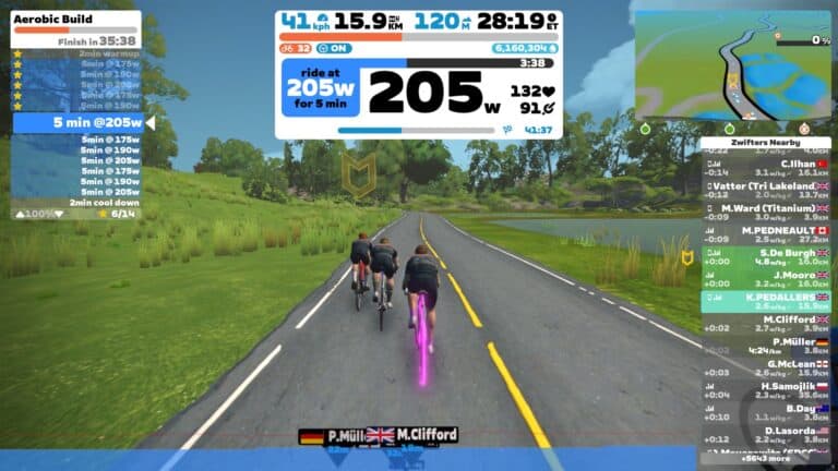 3 riders on zwift performing a workout