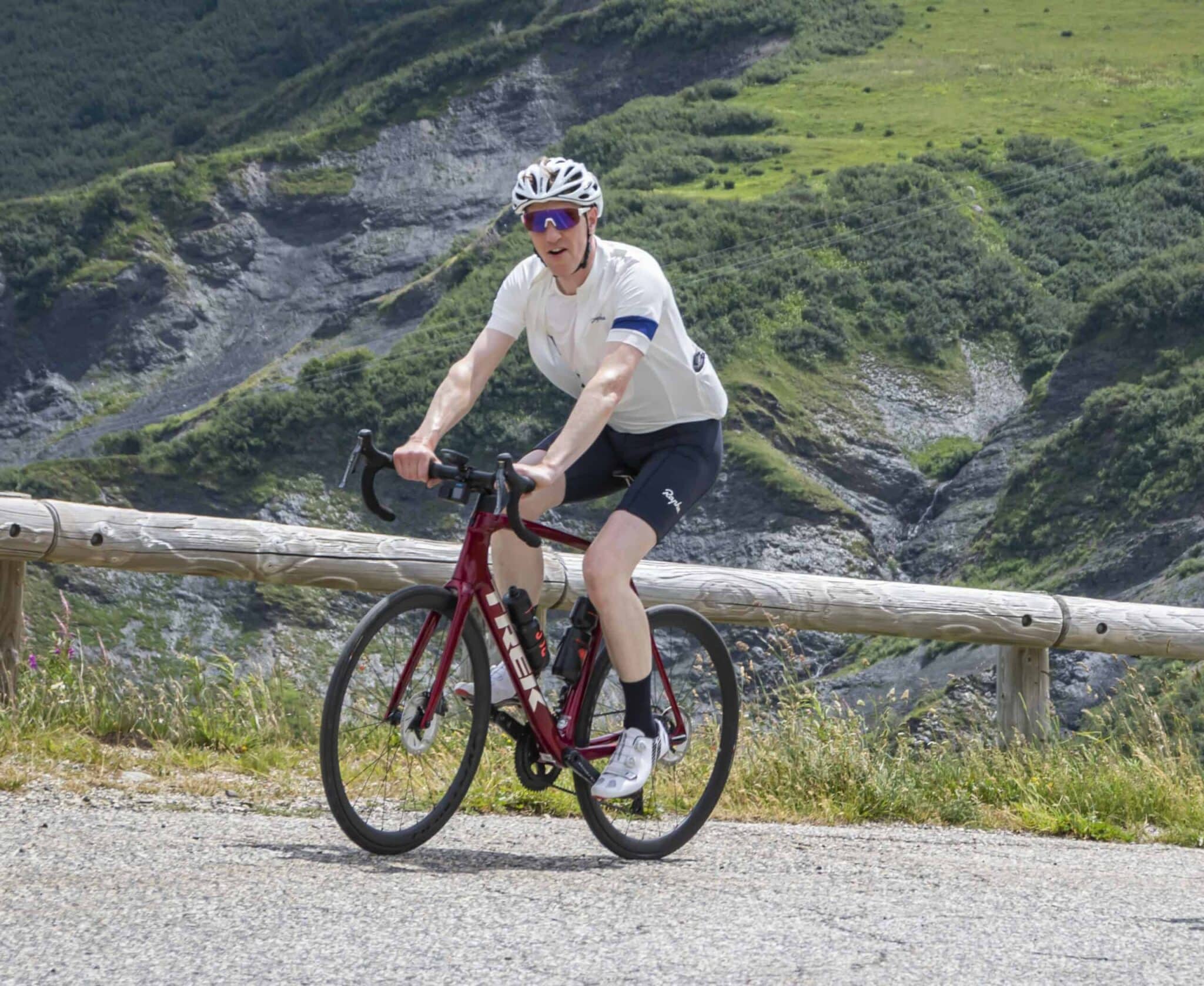 male cyclist riding at col de madeleine
