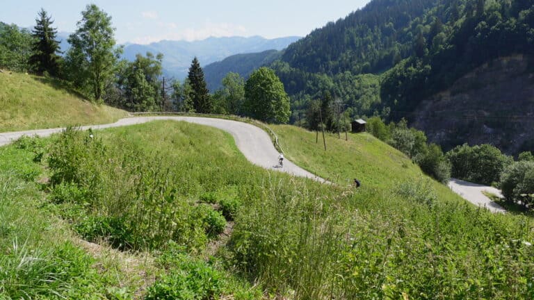 Col de la Madeleine cycling up a hairpin