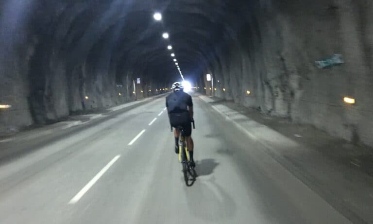 cyclist driving in a tunnel
