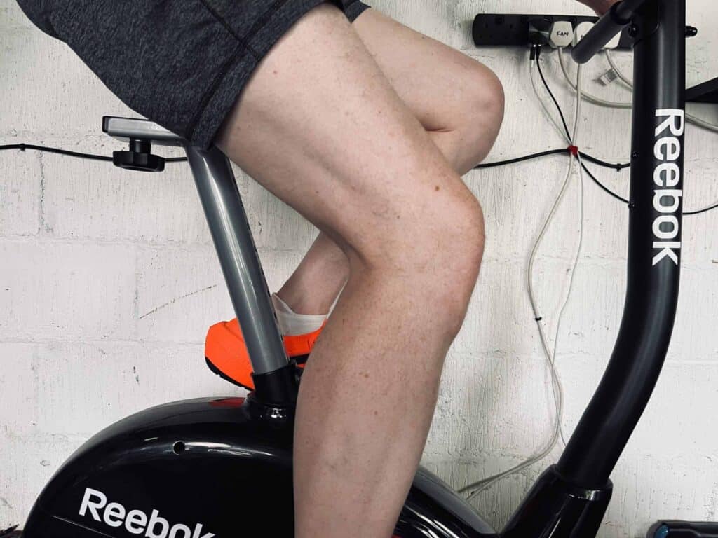 close up shot of cyclist legs