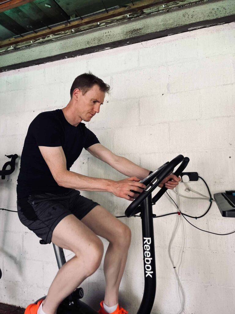 cyclist starting the indoor bike