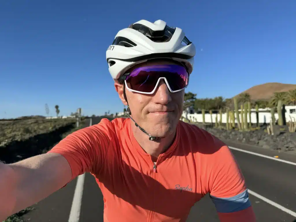 kier in helmet and sunglasses taking a selfie on a Lanzarote road